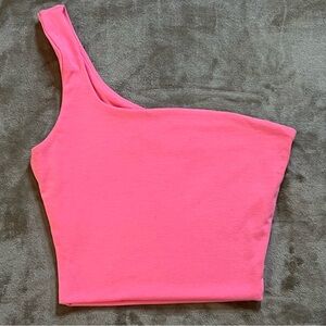 BETTER BE NEON PINK ONE SHOULDER CROP TOP